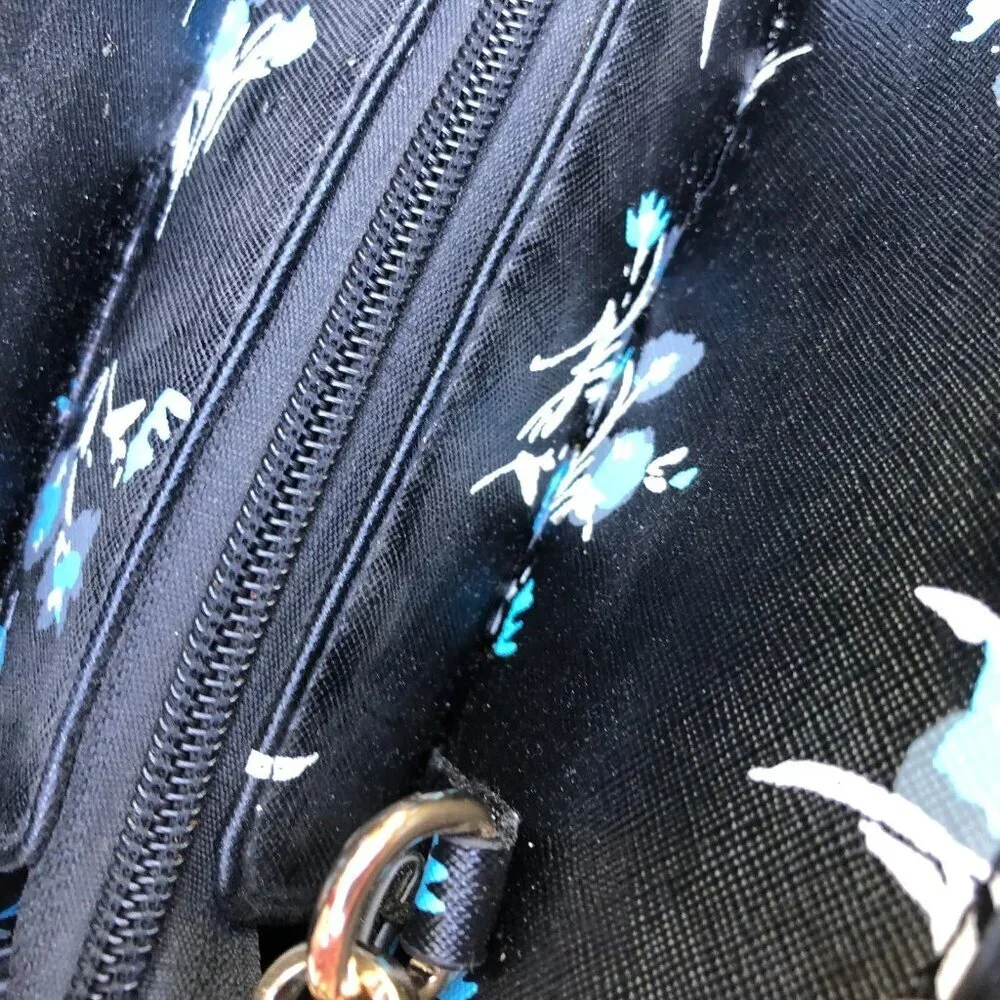 Faux Leather Purse Shoulder Top Handle Bowling Bag Black Floral 3 Compartment​​ - Picture 10 of 16